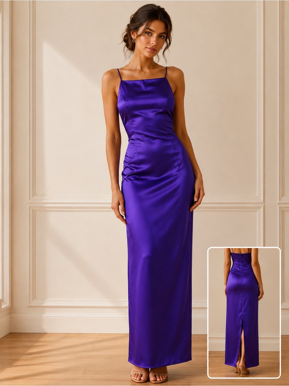 Fairweather Satin Purple Maxi Slip Dress with Spaghetti Straps size 4
